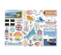 A5 Sticker Sheet Falmouth Vinyl Stickers - Cornwall Surf Beach Seaside Waves British England Ocean Sea Flag Travel Holiday Scrapbook #83254