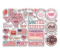 A5 Sticker Sheet Fort Worth Landmarks Vinyl Stickers - Pink Texas America States USA Flag Travel Holiday Map City Scrapbook Aesthetic #80618