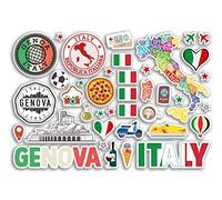 A5 Sticker Sheet Genova Landmarks Vinyl Stickers - Italy Italian Stamps Skyline Flag Map Travel Holiday City Scrapbook Aesthetic #80487