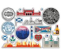 A5 Sticker Sheet Glasgow Landmarks Vinyl Stickers - Scotland Scottish Airport Stamps Skyline Flag Travel Holiday Scrapbooking City Luggage #79113