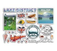 A5 Sticker Sheet Hill Top Vinyl Stickers - House Lake District Cumbria Stamps Skyline Flag Map Travel Holiday UK GB England Scrapbook #81065