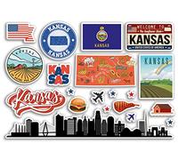 A5 Sticker Sheet Kansas Landmarks Vinyl Stickers - America States USA American Airport Stamps Skyline Flag Map Travel Holiday Scrapbooking City Luggage #79190