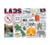 A5 Sticker Sheet Laos Vinyl Stickers - Waterfall Asia Flag Map City Landmarks Travel Holiday Journal Memory Book Scrapbook #84416