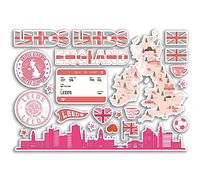 A5 Sticker Sheet Leeds Landmarks Vinyl Stickers - Pink Yorkshire Stamps Skyline Flag Map Travel Holiday City UK GB England Aesthetic #80570