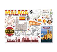 A5 Sticker Sheet Malaga Landmarks Vinyl Stickers - Málaga Spain City Map Stamps Skyline Flag Travel Holiday Scrapbook Aesthetic #83000