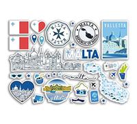 A5 Sticker Sheet Malta Blue Landmarks Vinyl Stickers - Maltese Map Airport Stamp Skyline Flag Travel Holiday City Country Aesthetic #80353