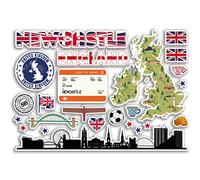 A5 Sticker Sheet Newcastle Landmarks Vinyl Stickers - Rustic Stamps Skyline Flag Map Travel Holiday City UK GB England Aesthetic #80440