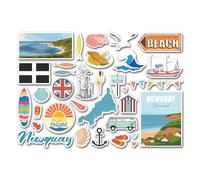 A5 Sticker Sheet Newquay Vinyl Stickers - Cornwall Surf Beach Seaside Waves British England Ocean Sea Flag Travel Holiday Scrapbook #83243