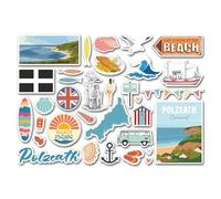 A5 Sticker Sheet Polzeath Vinyl Stickers - Cornwall Surf Beach Seaside Waves British England Ocean Sea Flag Travel Holiday Scrapbook #83245