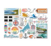 A5 Sticker Sheet Port Isaac Vinyl Stickers - Cornwall Surf Beach Seaside Wave British England Ocean Sea Flag Travel Holiday Scrapbook #83260