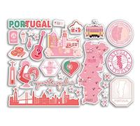 A5 Sticker Sheet Portugal Pink Landmarks Vinyl Stickers - Portuguese Map Airport Skyline Flag Travel Holiday Country City Aesthetic #80403