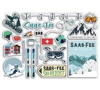 A5 Sticker Sheet SAAS-Fee Vinyl Stickers - Switzerland Swiss Ski Resort Mountains Snowboard Holiday Flag Travel Snow Sports Luggage Scrapbooking #79059