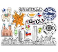 A5 Sticker Sheet Santiago Landmarks Vinyl Stickers - Chile Airport Stamps Skyline Flag Map Travel Holiday Scrapbooking City Luggage #79146