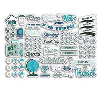 A5 Sticker Sheet Scrapbooking Vinyl Stickers - Blue Pastel Icons Journal Notebook Diary Labels Travel Goals Notes Checklist #80640