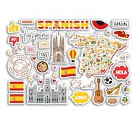 A5 Sticker Sheet Spanish Vinyl Stickers - Spain Espanol School Book Flag Map Landmarks Students Project Travel Holiday Scrapbook #81080