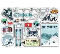 A5 Sticker Sheet St Moritz Vinyl Stickers - Switzerland Swiss Ski Resort Mountains Snowboard Holiday Flag Travel Snow Sports Luggage Scrapbooking #79056