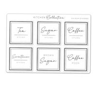 A5 Sticker Sheet Tea Coffee Sugar Labels Vinyl Stickers - Modern Pantry Kitchen Chic Home Simple Organisation Container Jar Label #83088