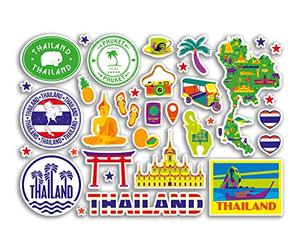 A5 Sticker Sheet Thailand Landmarks Vinyl Stickers - Bright Thai Map Airport Stamp Skyline Flag Travel Holiday Country City Aesthetic #80323