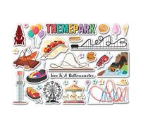 A5 Sticker Sheet Theme Park Vinyl Stickers - Rollercoaster Funfair Fair Rides Fun Kids Travel Trip Staycation England Scrapbook #83656