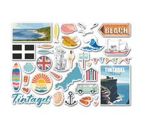 A5 Sticker Sheet Tintagel Vinyl Stickers - Cornwall Surf Beach Seaside Waves British England Ocean Sea Flag Travel Holiday Scrapbook #83250