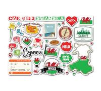 A5 Sticker Sheet Wales Landmarks Vinyl Stickers - Welsh Cardiff Words Map Flag Travel Holiday Country Language City School Scrapbook #83358