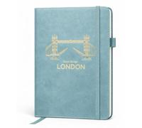 A5 Thermo PU Leather Journal Notebook - London Souvenir Skyline Teal Notebooks - 192 Pages, Pen Loop, Rear Pocket & Bookmark, London Eye, Big Ben & Tower Bridge Travel Notebook (Tower Bridge)
