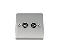 A5 TV Socket - 2 Gang Satin Brushed Chrome - Classic Black