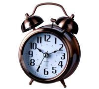 A5 Twin Bell Non-Ticking Silent Ø8cm Bedside Alarm Clock, Retro, Vintage Classic Style, Analogue, Extra Loud, with Nightlight & Snooze, for Bedroom Office Travel Elderly Children Girl (COPPER)