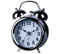 A5 Twin Bell Non-Ticking Silent Ø8cm Bedside Alarm Clock, Retro, Vintage Classic Style, Analogue, Extra Loud, with Nightlight & Snooze, for Bedroom Office Travel Elderly Children Girl (SILVER)