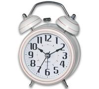 A5 Twin Bell Non-Ticking Silent Bedside Alarm Clock, Retro, Victorian Style, Metal Construction, Ø8cm, Analogue, Extra Loud, with Nightlight, for Bedroom Office Travel Elderly Children Girl (WHITE)
