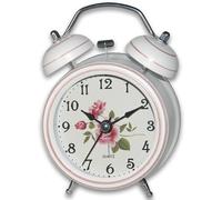 A5 Twin Bell Non-Ticking Silent Bedside Alarm Clock, Retro, Victorian Style, Metal Construction, Ø8cm, Analogue, Extra Loud, with Nightlight, for Bedroom Office Travel Elderly Children Girl (ROSE)