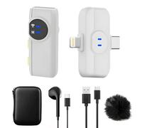 A5 Wireless Lavalier Microphone for iPhone,Android,Mini Clip-On Lapel Mic with Noise Reduction,100m Transmission Range,10H Battery Life,Wireless Mic for Recording,Vlogging&Streaming-White(1TX + 1RX)