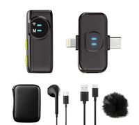 A5 Wireless Lavalier Microphone for iPhone,Android,Mini Clip-On Lapel Mic with Noise Reduction,100m Transmission Range,10H Battery Life,Wireless Mic for Recording,Vlogging&Streaming- Black(1TX + 1RX)