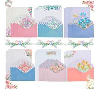 A5 Writing Paper and Envelopes Set, ADERTOS 24 PCS Writing Stationery Paper with 12 PCS Envelopes, Floral Lovely Letter Paper Lined Letter Writing Sets for Office Home School Invitation Gifts (6 Sets)