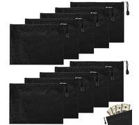 A5 Zip Wallets 10 Pcs Money Bags A5 Document Wallet Waterproof Zip Pouch Black Zipper Bags for Household Business School (24 x 18 cm)