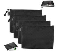 A5 Zipper File Bags,4 PCS Waterproof Document Holder with Zipper Foldable Nylon File Bag Pouch for Office School Travel and Stationary Organizer Black A5 Zip Folder Document Storage Bag