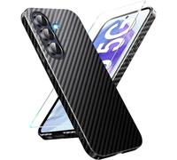 A55 Carbon Case with Screen Protector Mobile Phone Case for Samsung A55 5G Hard Case Ultra Thin Hybrid PC Protective Case for Samsung Galaxy A55 5G Cases Shockproof 360 Degree Slim Cover (Black)