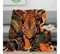 A5G2K7R9S Tiger jungle print fleece throw blanket for sofa and bed | 70×80inchplush microfiber touch lightweight warmth sofa accent bold 3D design bedroom style gift ready easy care