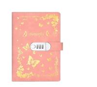 A5PU 100 Sheets/200 Pages Notebook, Vintage Password Book with Lock, Diary Clip, Thickened Creative Manual Ledger for Organize, Note Take(Pink)