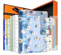 A6 A5 6-Holes Colorful PVC Cover Round Ring View Binder with Snap Button Closure File Folder (Blue Daisy, A5 Gift Box)