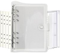 A6 A5 6-Holes Colorful PVC Cover Round Ring View Binder with Snap Button Closure File Folder (White, A5 Combo)