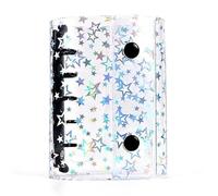 A6/A7/A8 Budget Binder with Clear PVC Cover, 5 Rings Refillable Notebook Shell, Design, Glitter Buttons Closure, 2 Star