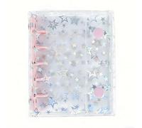A6/A7/A8 Budget Binder with Clear PVC Cover, 5 Rings Refillable Notebook Shell, Glitter Star Design, 2 Snap Buttons Closure, Cash Envelopes System Organizer, Planner Folder for Journal Albums (Pink)