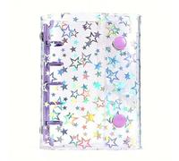 A6/A7/A8 Budget Binder with Clear PVC Cover, 5 Rings Refillable Notebook Shell, Glitter Star Design, 2 Snap Buttons Closure, Cash Envelopes System Organizer, Planner Folder (Purple)