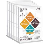 A6 Acrylic Sign Holder, 6 pack T-Shape Double-Side A6 Perspex Display Stands, Clear Poster Menu Holder for Hotel, Office, Shop, School