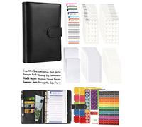 A6 Binder Budget Planner Notebook - 89 Pieces Leather Ring Binder Set, 6 Holes Loose Leaf Notebook Folder Money Saving Folder with Budget Card/Calendar Card/PVC Bag/Refill Paper/Label Stickers