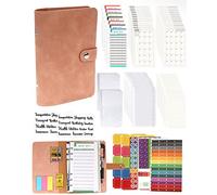 A6 Binder Budget Planner Notebook - 89 Pieces Leather Ring Binder Set, 6 Holes Loose Leaf Notebook Folder Money Saving Folder with Budget Card/Calendar Card/PVC Bag/Refill Paper/Label Stickers