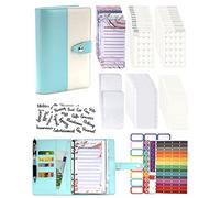 A6 Binder Budget Planner Notebook - 90 Pieces Leather Ring Binder Set, 6 Holes Loose Leaf Notebook Folder Money Saving Folder with Budget Card/Calendar Card/PVC Bag/Refill Paper/Label Stickers