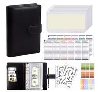 A6 Binder Case Cash Budget Book Macaron PU Leather Notebook Handbook for Home, Office, Daily(Black)