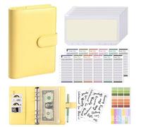 A6 Binder Case Cash Budget Book Macaron PU Leather Notebook Handbook for Home, Office, Daily(Yellow)